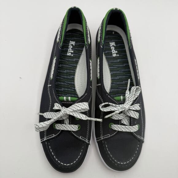 Keds Women's Boat Shoes Size 8 Navy White Green Slip On Nautical - Picture 5 of 8